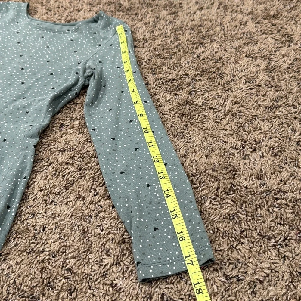H&M Everyday Dress Girls Sage Green Long Sleeve Dotted Hearts Size 6/8